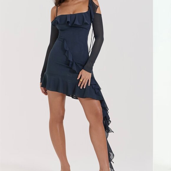House of CB Kiki French Navy Ruffle Mini Dress - Picture 1 of 6